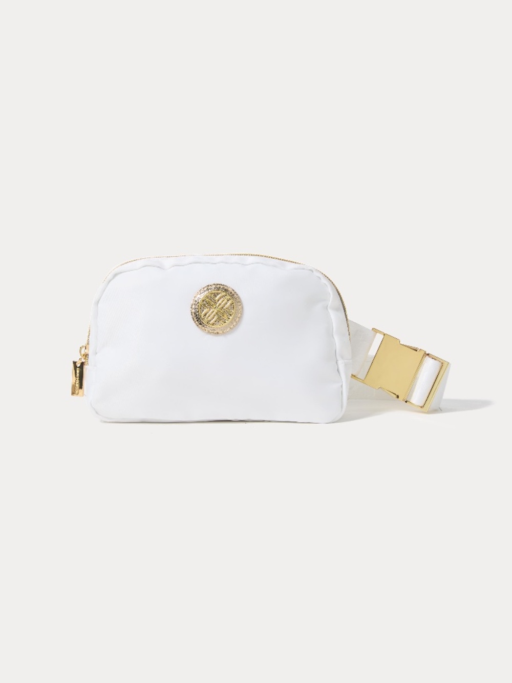 Lilly Pulitzer White Belt Bag with Gold Emblem